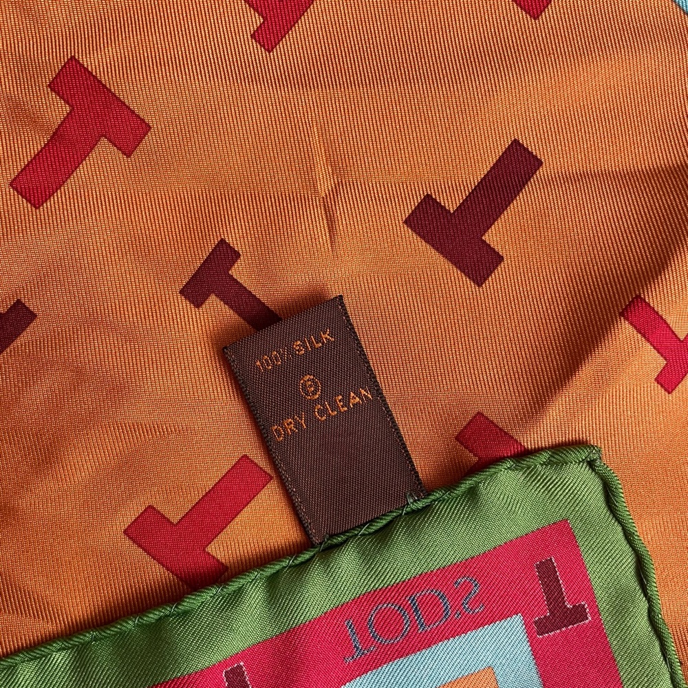 Tod's Orange and Green Silk Scarf - Picture 7 of 7
